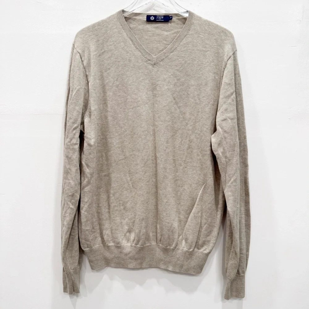 J. Crew V-Neck Cotton Lightweight Sweater Tan XL Classic Fall